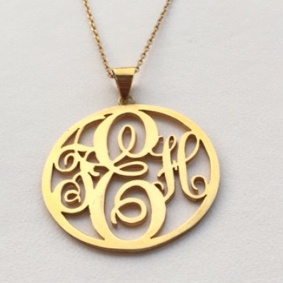 Handmade Personalised Round Monogram Necklace-18K Gold Plated-925 Sterling Silver-Name Necklace-Initial Necklace- 1.75''