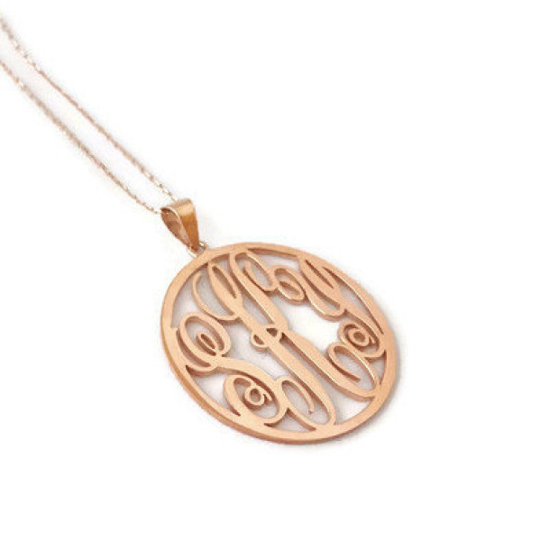 Handmade Personalised Round Monogram Necklace-18K Rose Gold Plated-925 Sterling Silver-Name Necklace-Initial Necklace- 1''