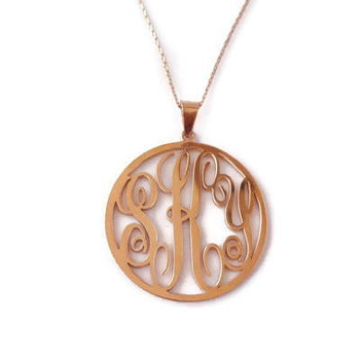 Handmade Personalised Round Monogram Necklace-18K Rose Gold Plated-925 Sterling Silver-Name Necklace-Initial Necklace- 1.50 ''