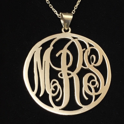 Handmade Personalised Round Monogram Necklace-925 Sterling Silver-Name Necklace-Initial Necklace- 1 ''