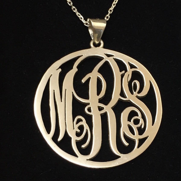 Handmade Personalised Round Monogram Necklace-925 Sterling Silver-Name Necklace-Initial Necklace- 1 ''