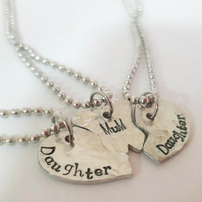 Handstamped Mum Gift, Mum Daughter Matching, Mum 2 Daughters Necklace set, Custom Family Necklace for birthday - Christmas - Mothers day