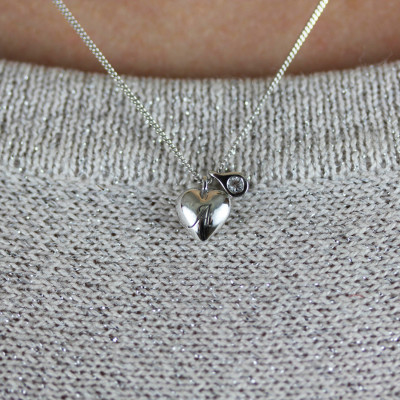 Heart Initial & Diamond Necklace - Gold or silver