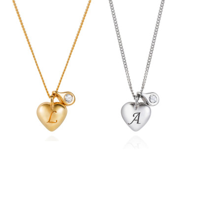 Heart Initial & Diamond Necklace - Gold or silver
