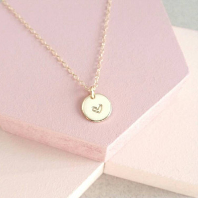 Heart Necklace - Gold Filled - Handstamped Necklace - Dainty Necklace - Small Disc - Minimalist Necklace - Girlfriend Gift - Gift for Her