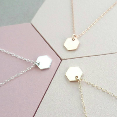 Hexagon Necklace - Honeycomb Necklace - Tag Necklace - Small Pendant - Minimalist Necklace - Dainty Necklace - Gift for Mom - Gift for Her