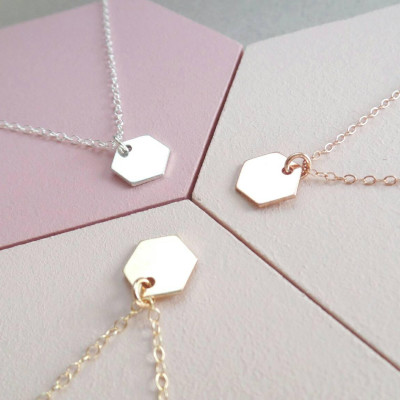 Hexagon Necklace - Honeycomb Necklace - Tag Necklace - Small Pendant - Minimalist Necklace - Dainty Necklace - Gift for Mom - Gift for Her