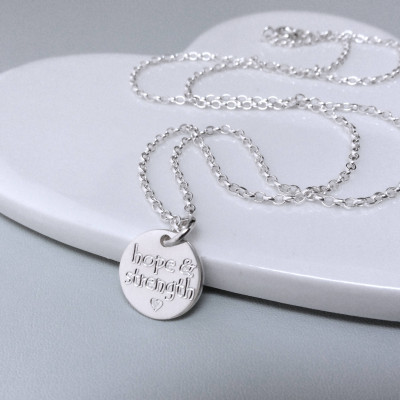 Hope and strength necklace, hope jewellery, motivational gift; inspirational gift, sterling silver, strength jewellery