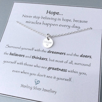 Hope necklace, hope jewellery, inspirational jewellery, motivational jewellery, sterling silver hope necklace,