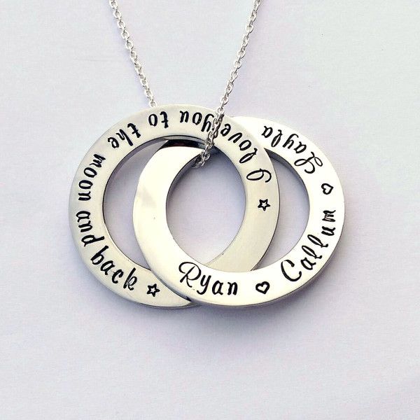 I love you to the moon and back Personalised necklace - circle linked necklace - name necklace - russian wedding ring - gift for her