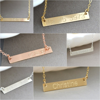 Initial Bar Necklace, Rose Gold Bar Necklace, Personalized Bar, Monogram, Customized Necklace, Handstamped, 2 Initial