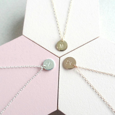 Initial Necklace - Hammered Necklace - Hammered Edge - Custom Letter - Personalised Necklace - Tiny Disc - Dainty Necklace - Gift for Her