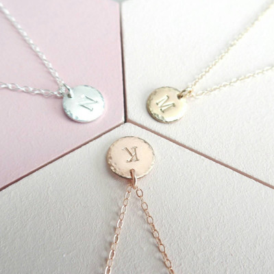 Initial Necklace - Hammered Necklace - Hammered Edge - Custom Letter - Personalised Necklace - Tiny Disc - Dainty Necklace - Gift for Her
