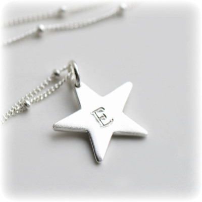 Initial Necklace, Silver Star Necklace, Gift for Her, Personalised Initial Star Charm Necklace, Sterling Silver Initial Pendant by Blissaria