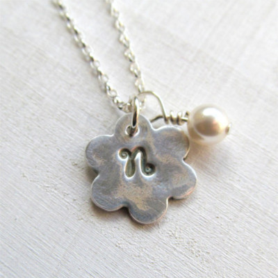 Initial Necklace With Pearl, Personalized Initial Necklace, Silver Initial Pendant