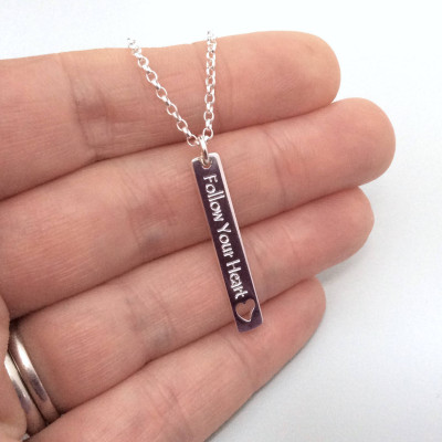 Inspirational gift, motivational, silver necklace, sterling silver, engraved jewellery, follow your heart, words of wisdom