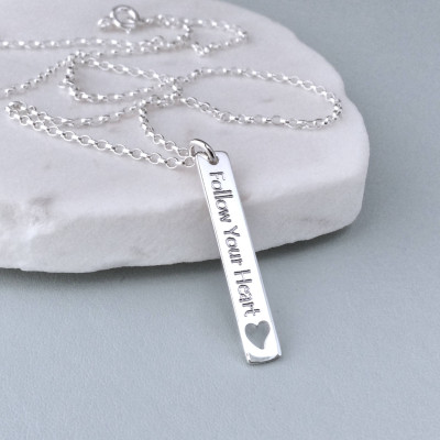 Inspirational gift, motivational, silver necklace, sterling silver, engraved jewellery, follow your heart, words of wisdom