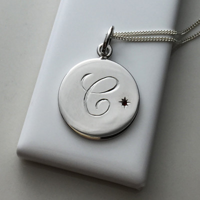 January Birthstone Initial Necklace in Sterling Silver