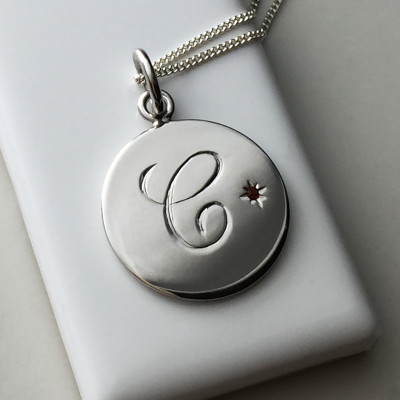 July Birthstone Initial Necklace in Sterling Silver