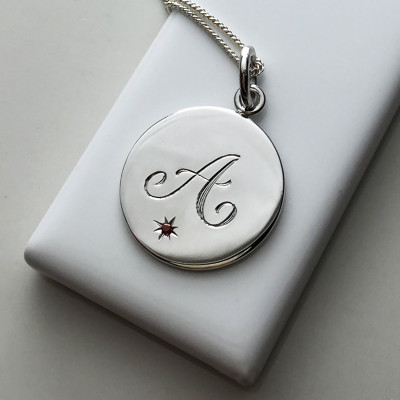 July Birthstone Initial Necklace in Sterling Silver