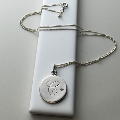 June Birthstone Initial Necklace in Sterling Silver