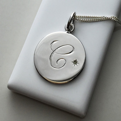 June Birthstone Initial Necklace in Sterling Silver