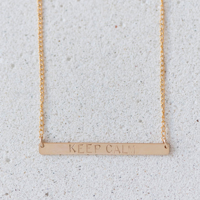 Keep Calm stamped bar necklace/Keep Calm