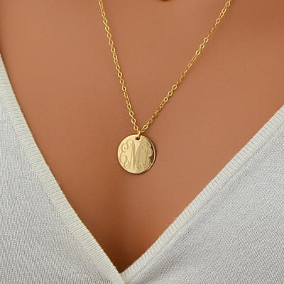 Large Disc Necklace, monogram Necklace, Gold Necklace, Circle Initial Necklace, Rose Gold, 18k Gold Fill, Sterling Silver Name Disc Necklace