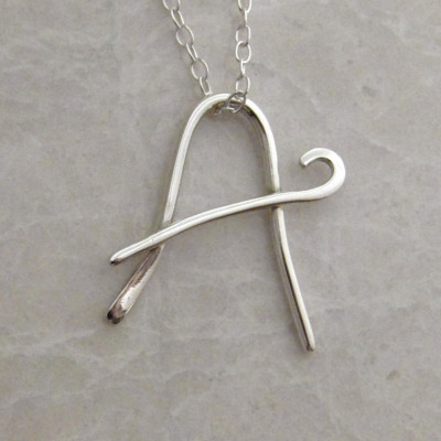 Letter A Necklace, Silver Initial Pendant, Monogram Necklace, A Initial Sterling Silver, Uppercase Initial Necklace, Name Pendant