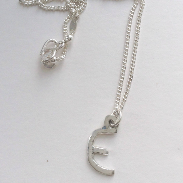 Letter E Initial 925 Sterling Silver Pendant on 18" Necklace