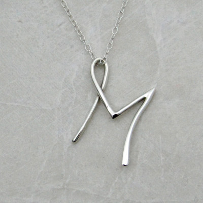 Letter M Necklace | Silver Letter M Pendant | Initial M Necklace Sterling Silver | M Initial Necklace