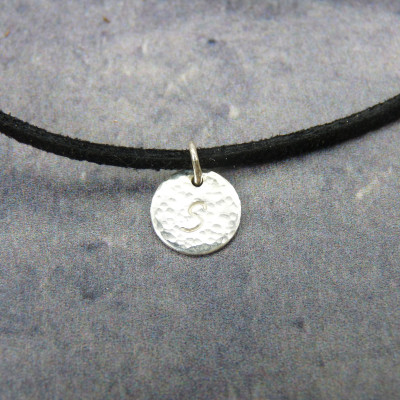 Letter initial necklace, 925 sterling silver pendant, recycled eco friendly, black suede, personalised jewellery, everday preppy fashion