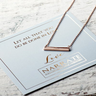 Love Engraved Bar Necklace, Sterling Silver 925, Rose Gold Plated Love Bar Necklace, Engraved Necklace, Gift of Love, Message Necklace, Word
