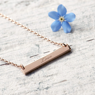 Love Engraved Bar Necklace, Sterling Silver 925, Rose Gold Plated Love Bar Necklace, Engraved Necklace, Gift of Love, Message Necklace, Word