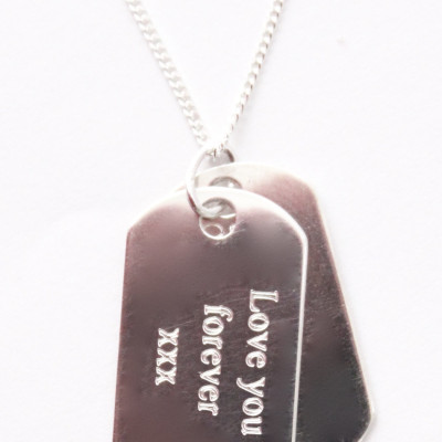 Mens 925 Sterling Silver Double Dog Tag with Personalised Engraving