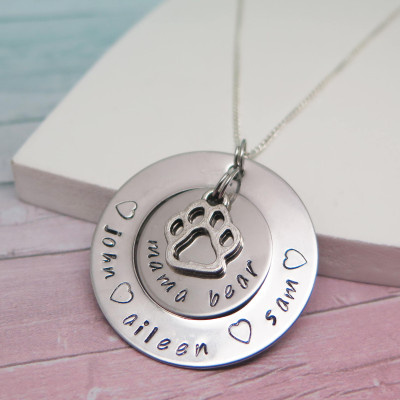 Mama Bear Necklace - Personalized Necklace - Family Necklace - Birthday Necklace for Wife - Mother Necklace - Hand Stamped Jewelry