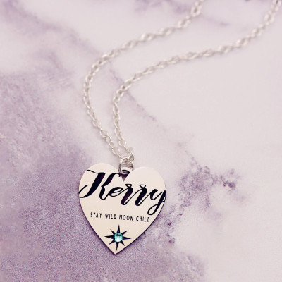 March Birthstone | Aquamarine Necklace | Custom Name necklace | Sterling Silver | Dainty Name Necklace | Name Plate Necklace |