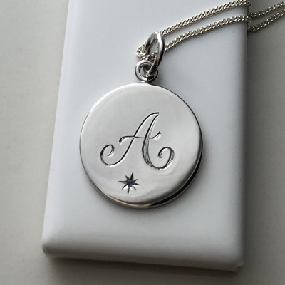 March Birthstone Initial Necklace in Sterling Silver