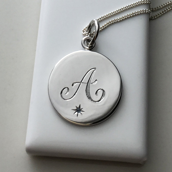March Birthstone Initial Necklace in Sterling Silver