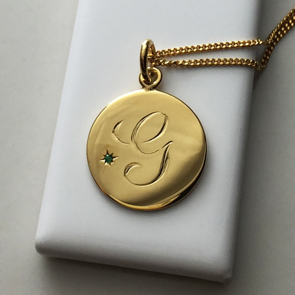 May Birthstone Initial Necklace in 18ct Yellow Gold Vermeil