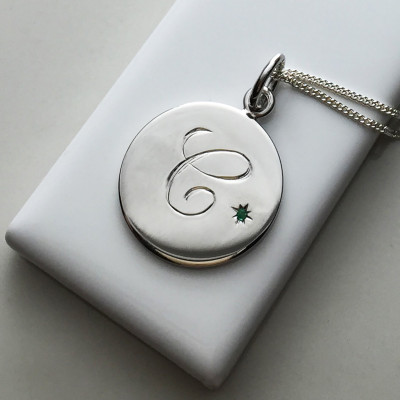 May Birthstone Initial Necklace in Sterling Silver
