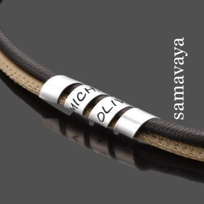 Men's chain necklace with engraving LOOP MEN NAPPA 925 Silver leather chain for men men's jewellery