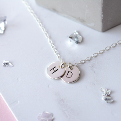Mini Disc Initial Charm Necklace | Handmade Disc Necklace in Silver or Gold | Hand-stamped Initial Necklace | Delicate Gold Disc Necklace