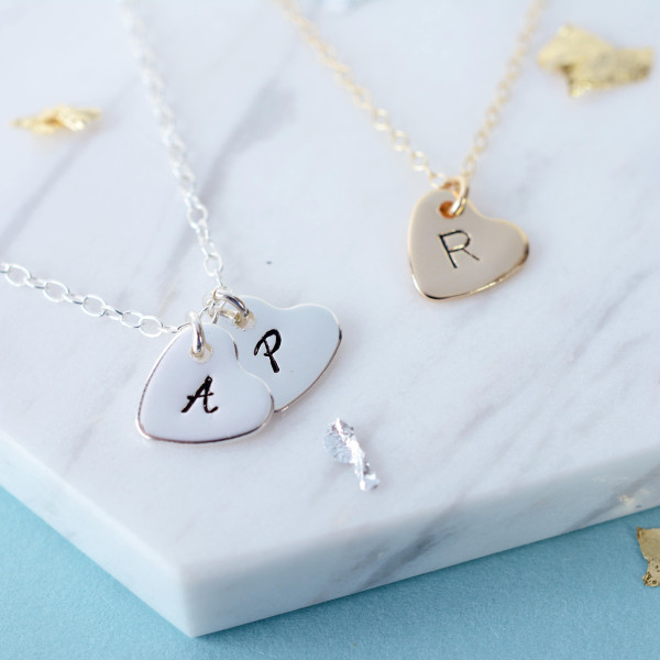 Mini Heart Initial Charm Necklace | Handmade Custom Heart Necklace in Silver or Gold | Hand-stamped Initial Necklace | Gold Heart Necklace