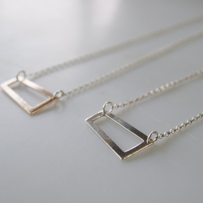 Minimalist Trapezium Geometory Necklace-Sterling Silver and Bronze with Personalised Option