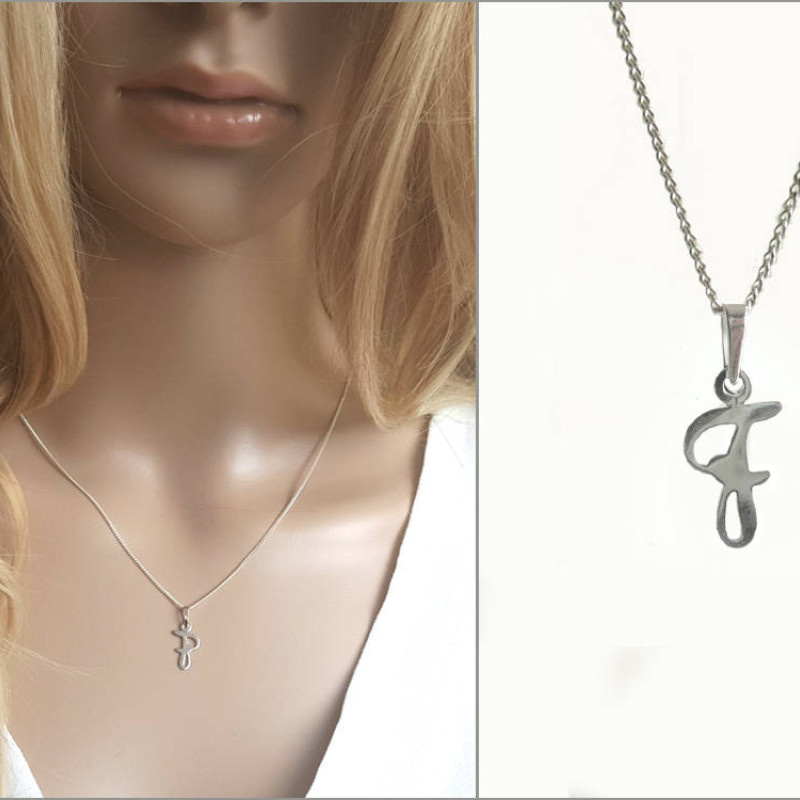 925 Sterling Silver Initial F Shaped Pendant 
