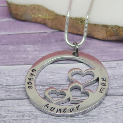 Mommy Necklace - Custom Heart Pendant -  Necklace - Birthday Necklace for Wife - Family Necklace - Personalized Jewelry - Hand Stamped