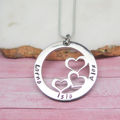 Mommy Necklace - Custom Heart Pendant -  Necklace - Birthday Necklace for Wife - Family Necklace - Personalized Jewelry - Hand Stamped