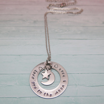 Mommy Necklace - Hand Stamped Jewelry - Moon Necklace - I love you to the moon - Kids Names Necklace - Personalized Necklace - Handstamped
