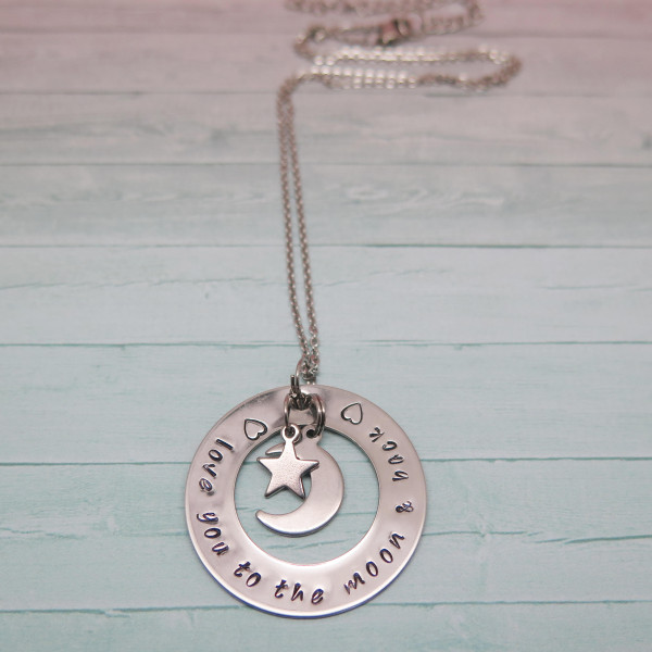 Mommy Necklace - Hand Stamped Jewelry - Moon Necklace - I love you to the moon - Kids Names Necklace - Personalized Necklace - Handstamped
